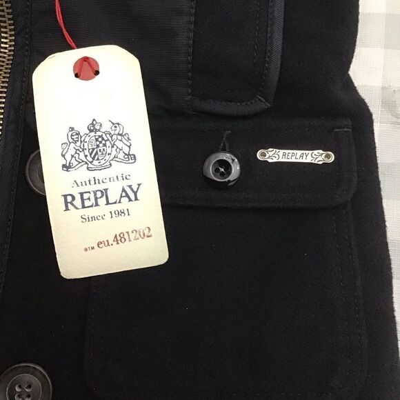 REPLAY jacket pea coat navy blue wool & cotton 50% wool 50% cotton pockets small - Picture 5 of 16